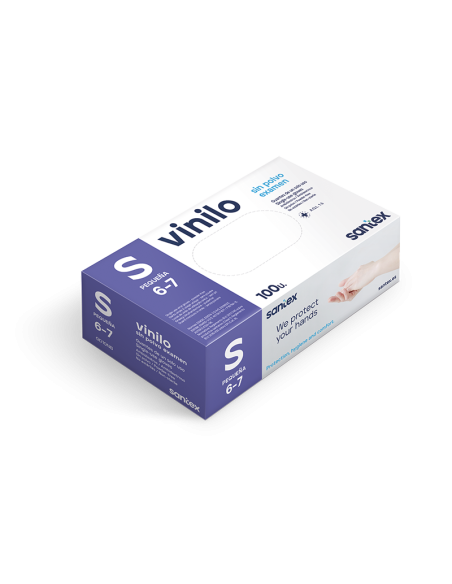 Guantes vinilo sin polvo talla pequeña color natural - CAJA 100 UNIDADES